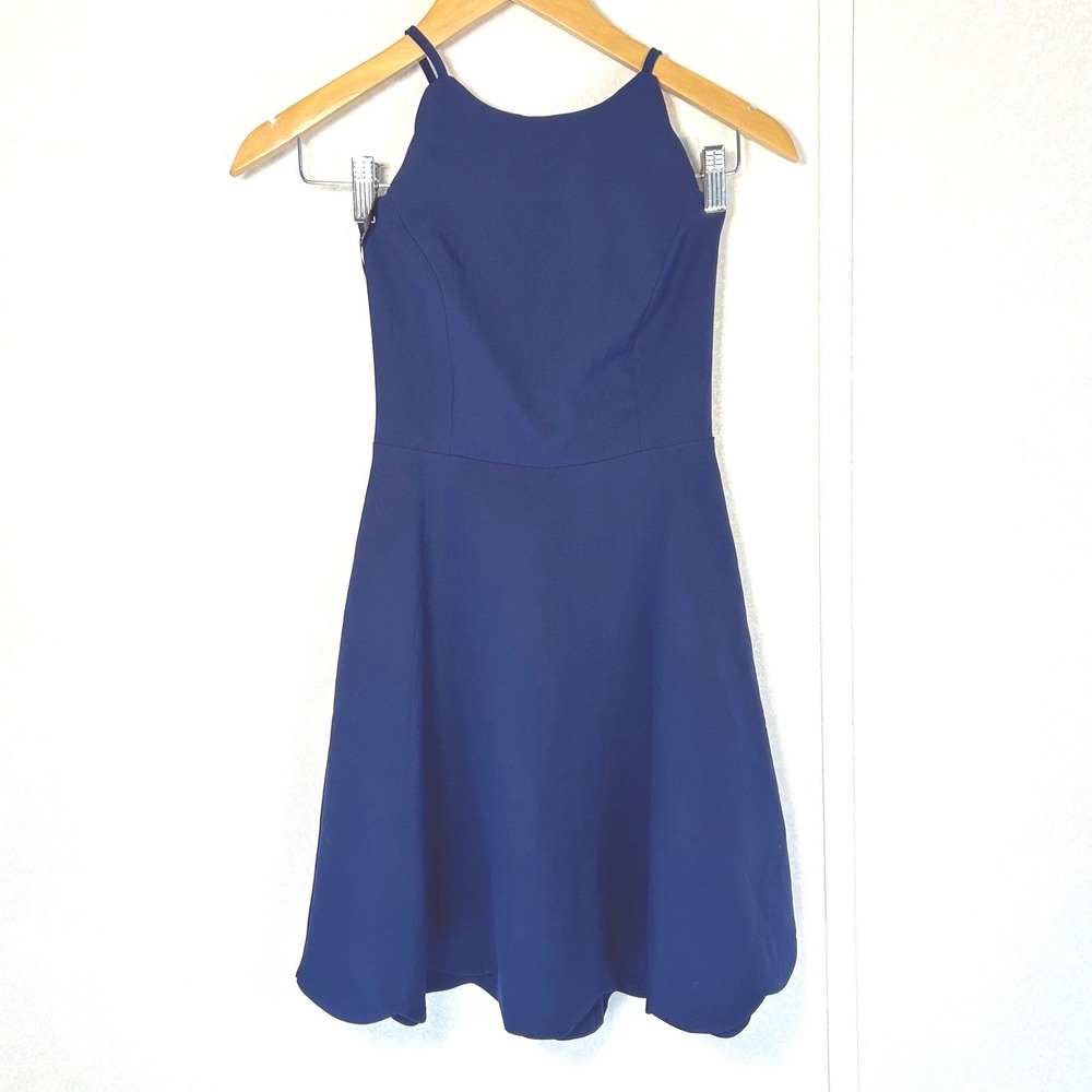 NWT Lulus high halter neck fit and flare tie navy blue minidress size xs